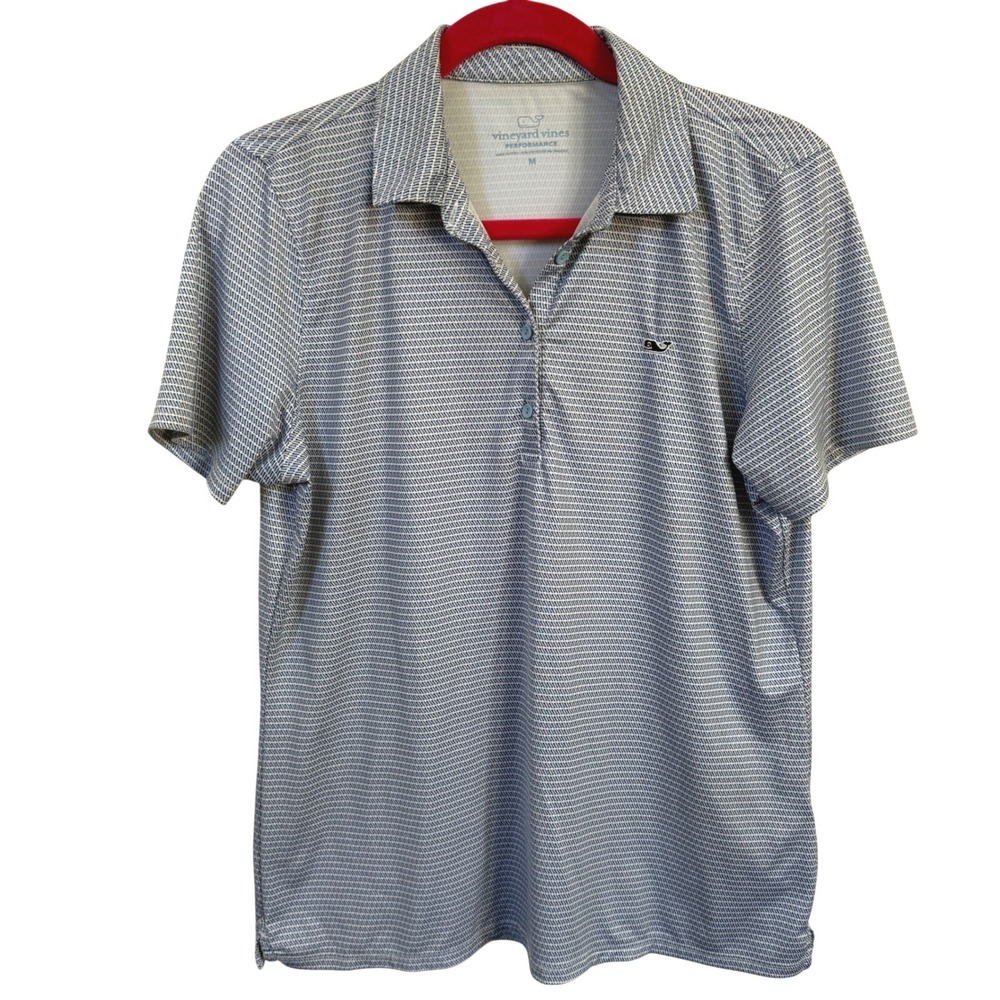 Vineyard Vines Performance Polo‎ Shirt Men's M Blue Pattern Short Sleeve Golf